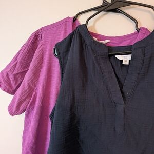 Time&tru Lot Of 2 XXL 100% Cotton Navy and Purple Blouses